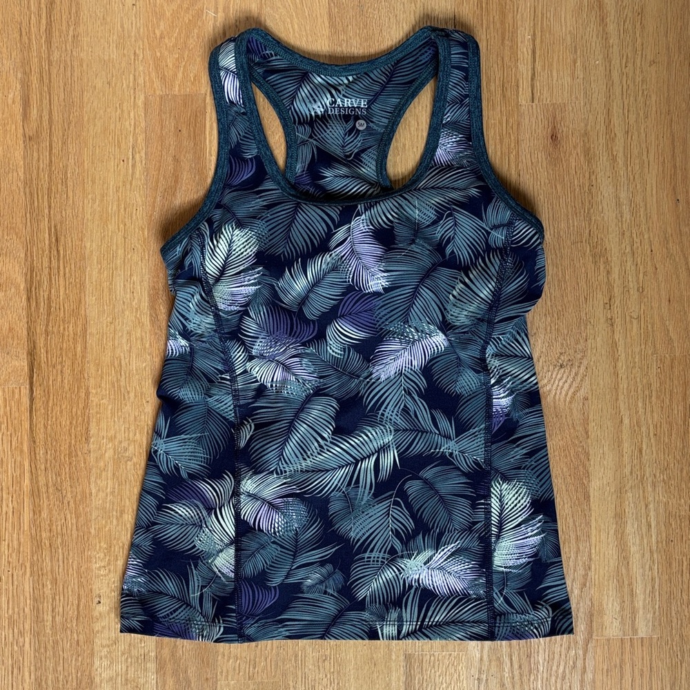 Carve Designs Exercise Workout Running Yoga Activewear Tank top S- Navy and Mint